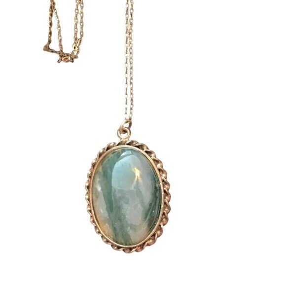 Moss Agate Oval Pendant Necklace With Sterling Silver Chain - Picture 3 of 5